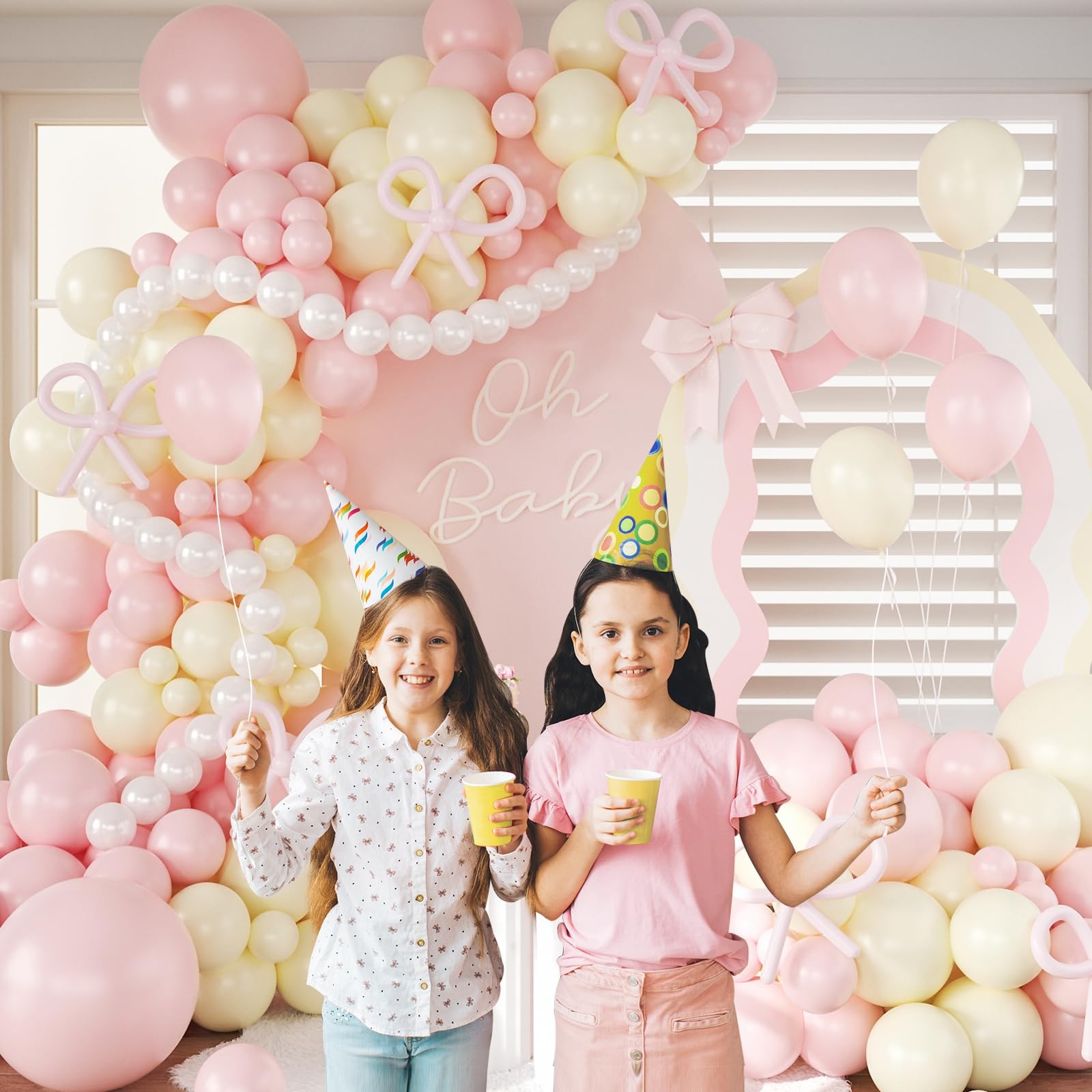 Pink and Yellow Balloon Arch Garland Kit, Coquette Bow Light Pink Yellow Pear…