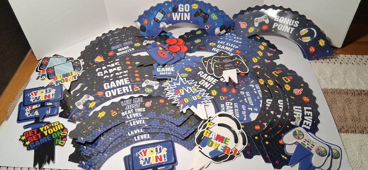 NEW Video Game Cupcake Decor Toppers Wraps Birthday Gamer Cake Party 95 Pieces