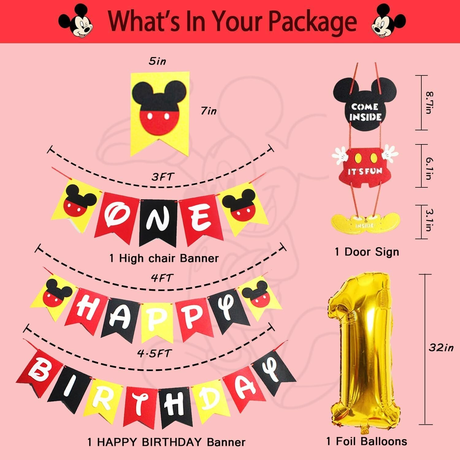 Mickey Mouse 1st Birthday Party Decorations,Party Supplies Included Banner