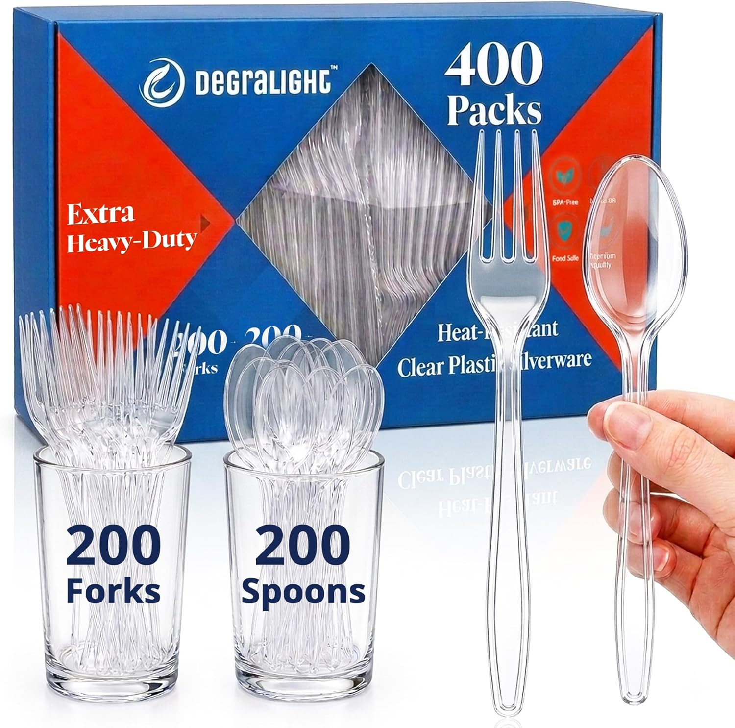 [400 Count] Plastic Silverware Set, Extra Heavy Duty Plastic Forks and Spoons, H