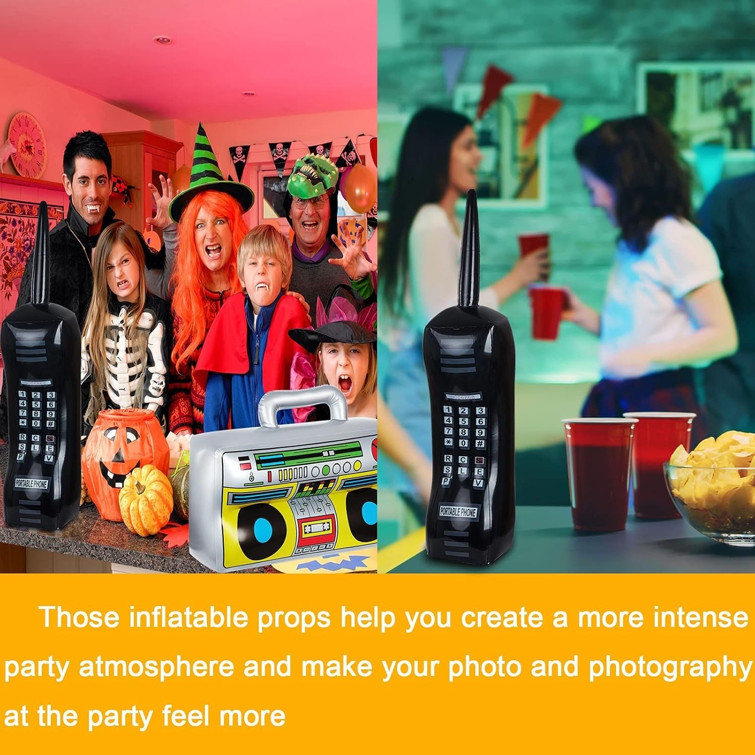 Retro Inflatable Boombox & Cell Phone Props – Ideal for Halloween & Photo Booths
