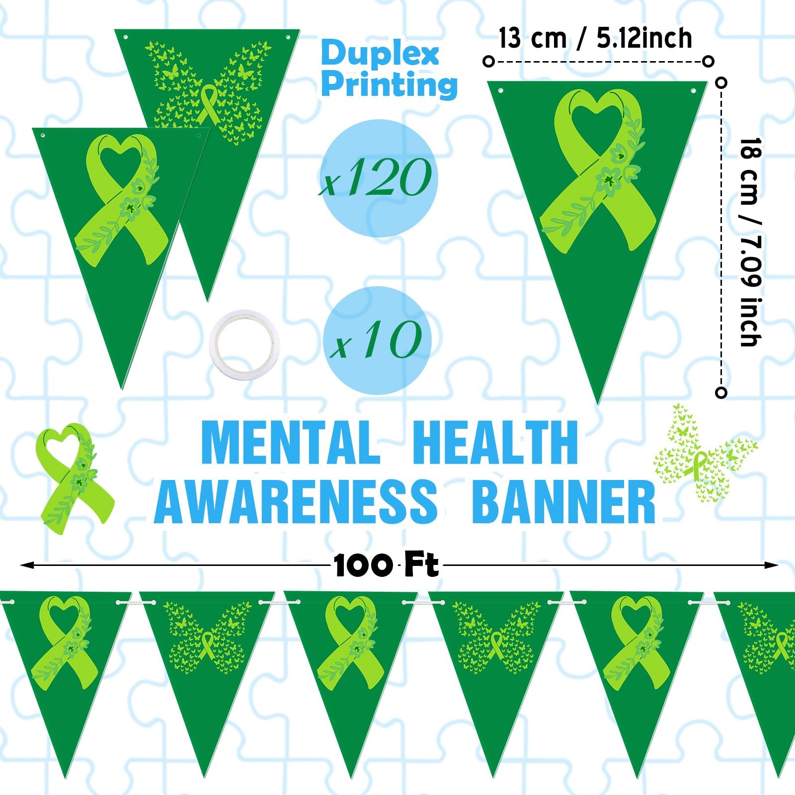120 Pcs 100 ft Mental Health Awareness Decoration Items Motivational Green Ri…