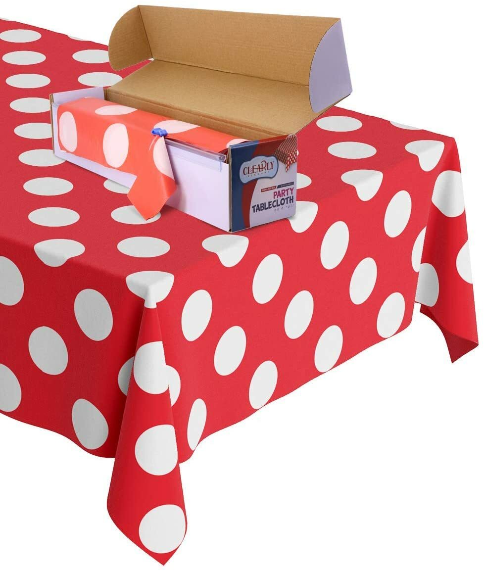 ClearlyElegant: Polka Dot Heavy Duty Plastic, Party Tablecloth Roll W/ Cutter.