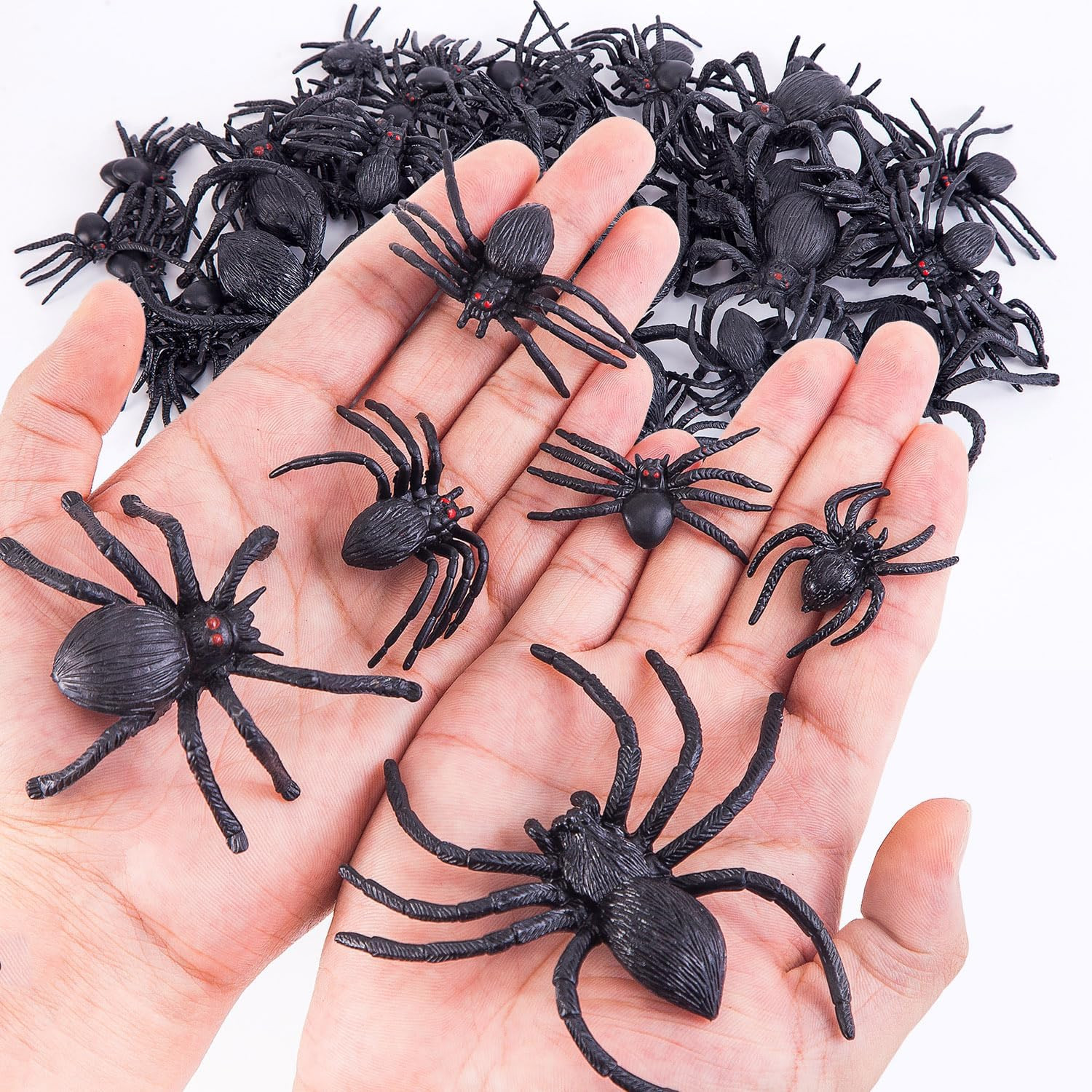 JIALWEN 60 Pieces Realistic Plastic Spiders Black Fake Spider Toys and Spider Ri