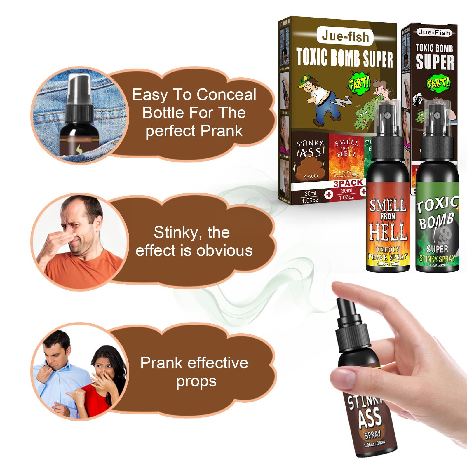 A AIFAMY 3P Fart Spray Extra Strong 30ml Potent Stink 3P, Ass+bomb+hell