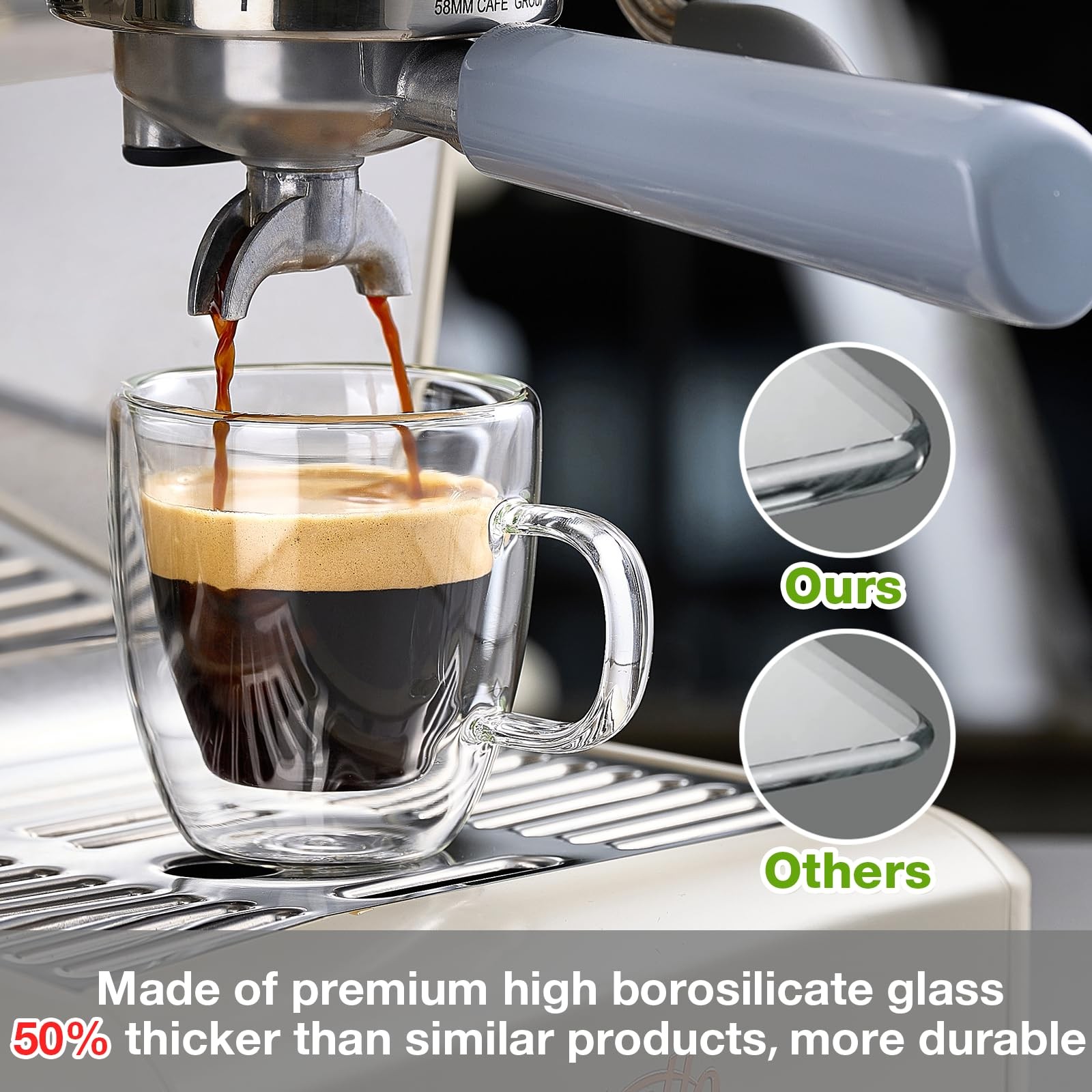 Mfacoy Glass Double Wall Insulated Espresso Cups (Set of 2), 5.4 oz Shots Cup wi
