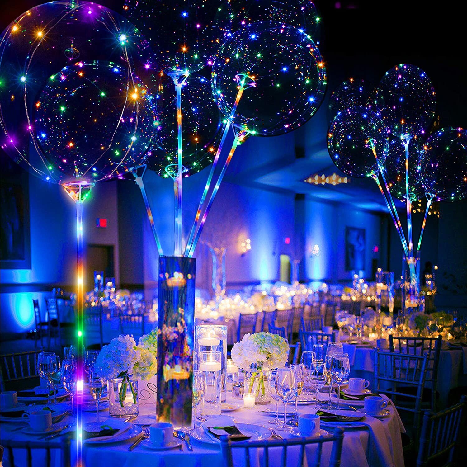 10 PCS LED Light Up BOBO Balloons 20 Inch(WITH THE STICK)10 Pack Clear + PUMP