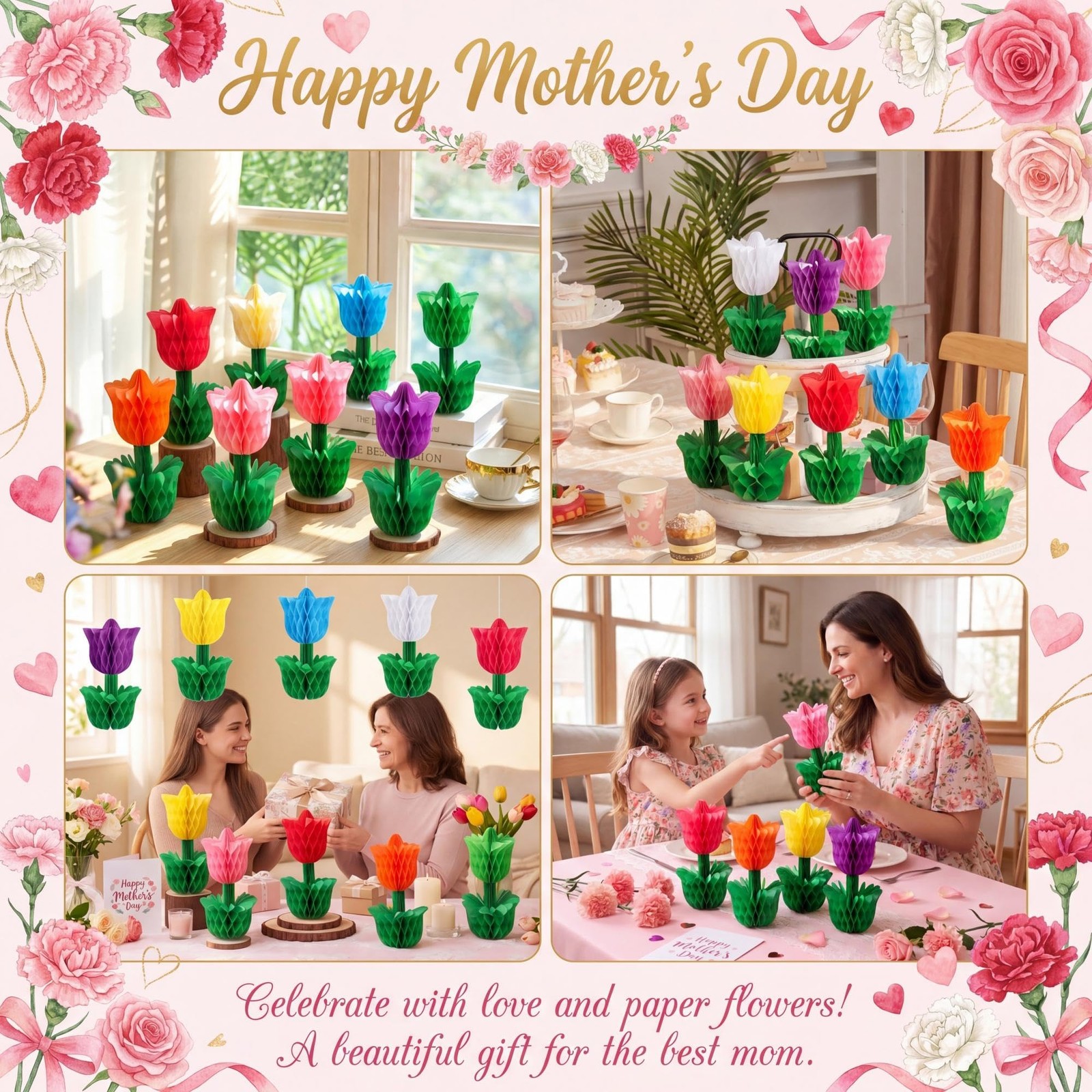 Spring Flower Honeycomb Centerpieces Tulip Table Decoration Party Supplie 10 PCS