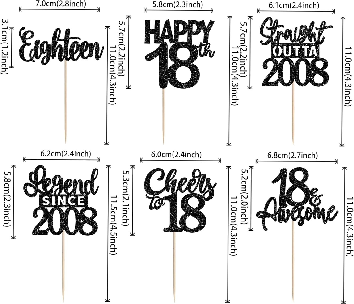 24PCS Black 18th Birthday Cupcake Toppers Eighteen Happy 18th Straight Outta …