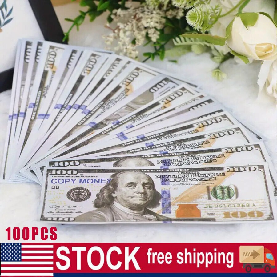 100 PCS 100 Dollar Bills Replica Play Money Movie Fake Bank Games Kids Cash