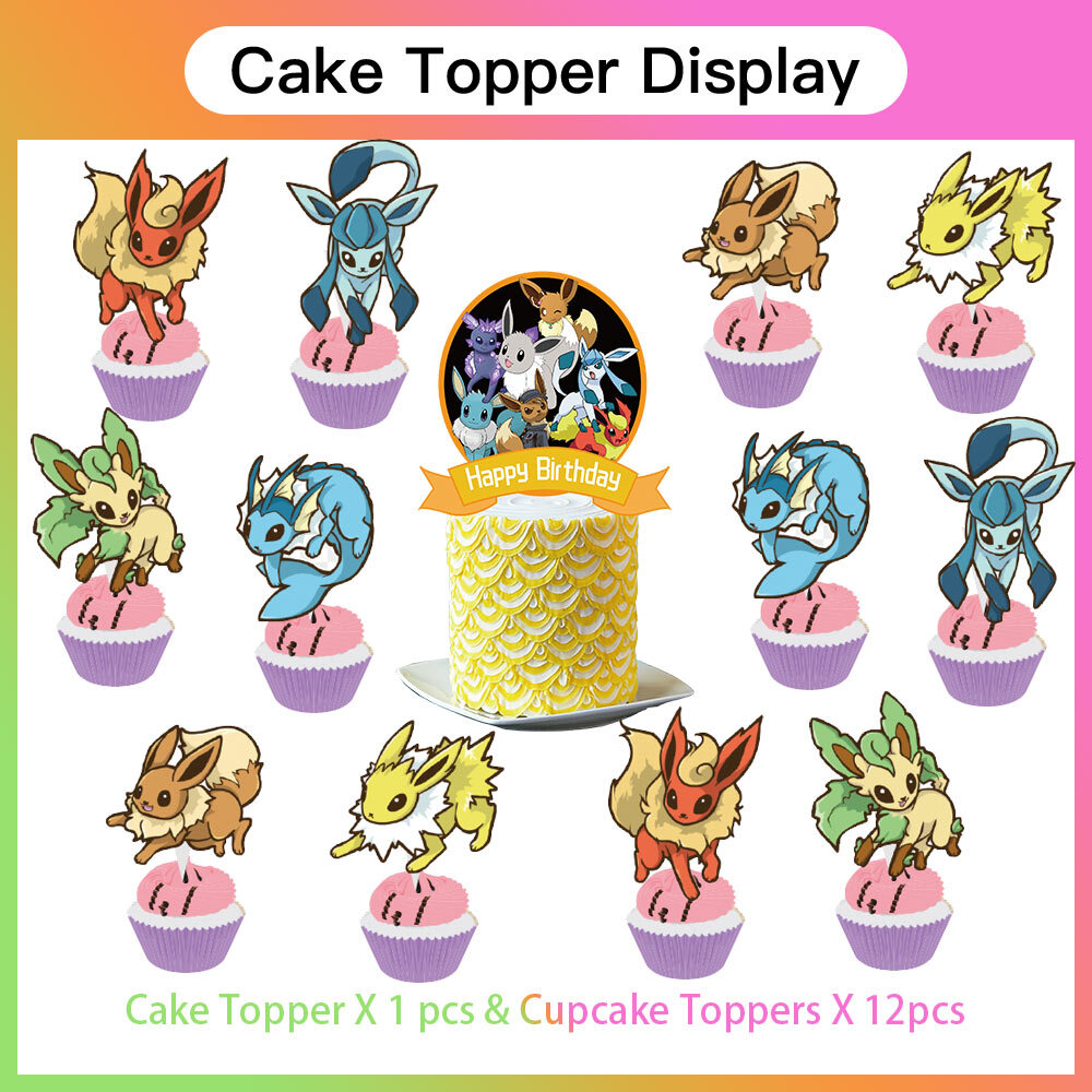 Eevee Happy Birthday Party Supplies Plates Balloon Cake Toppers Banner 5x3ft
