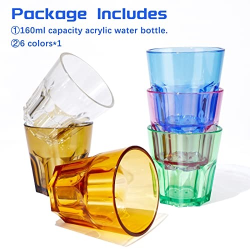 Plastic Drinking Glasses Set of 6, Unbreakable Coloured 6pc-6color-160ml/5.4oz