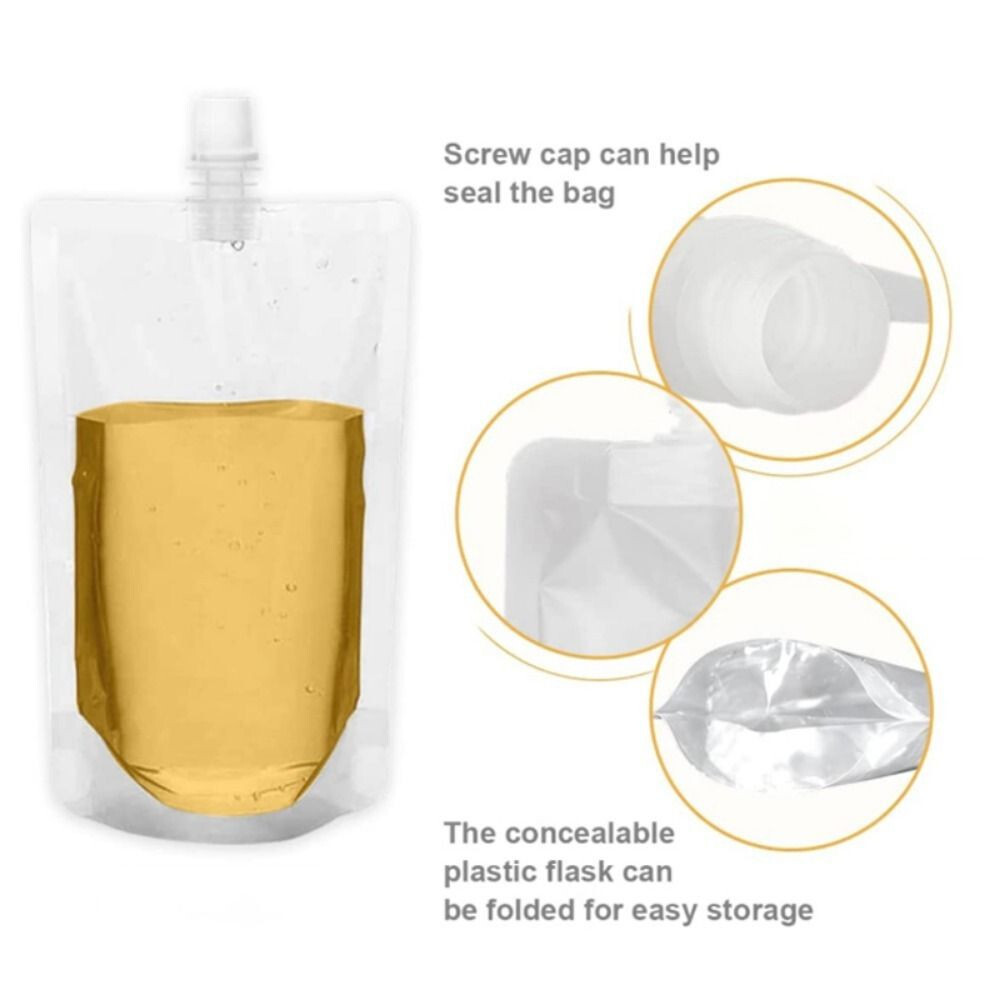 10x 100-500ml Plastic Stand Up Bag Booze Bottle Travel Festival Drink Pouch Beve
