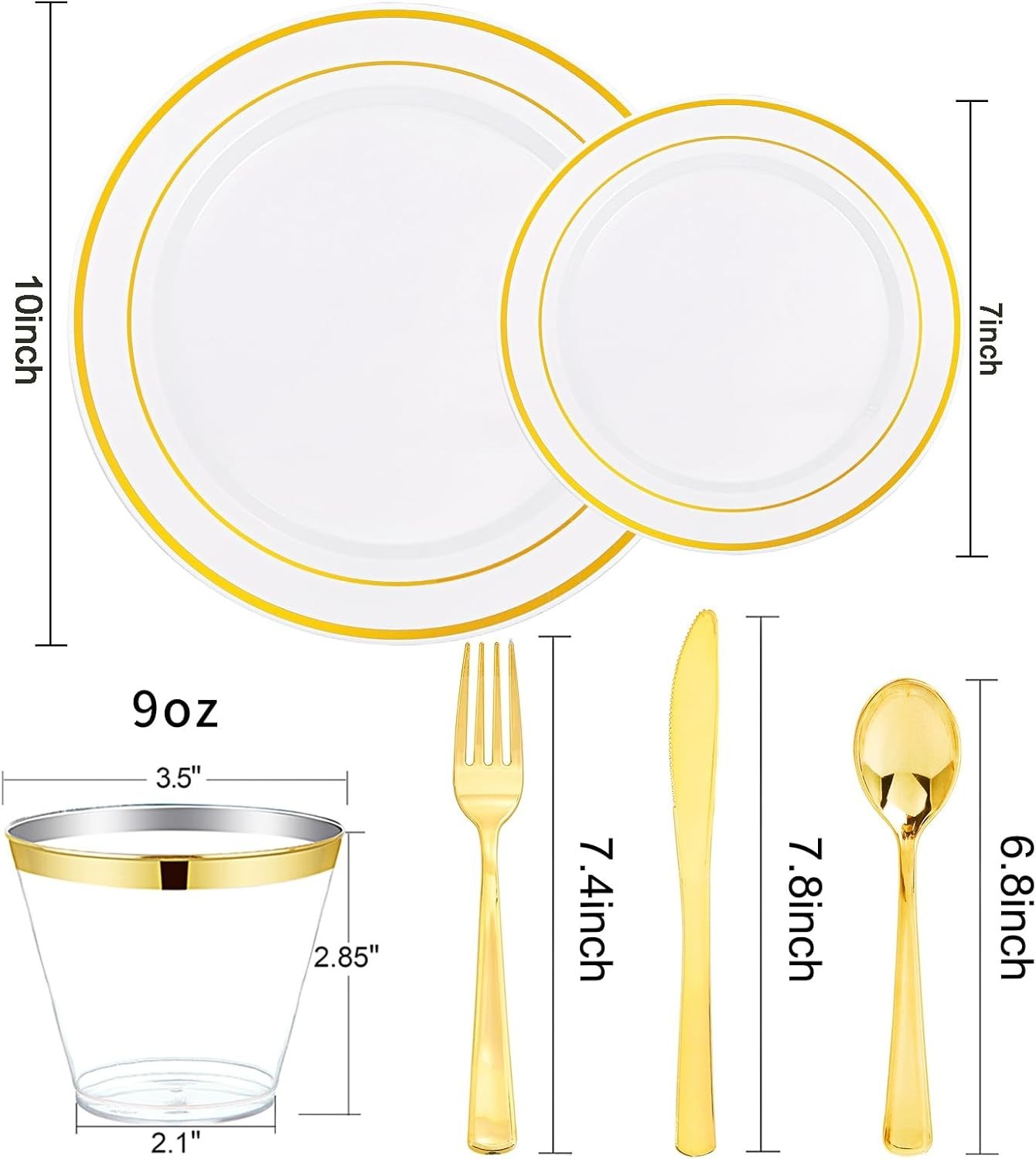 Stylish Gold Rimmed Plastic Plates – 300PCs Party Dinner Set