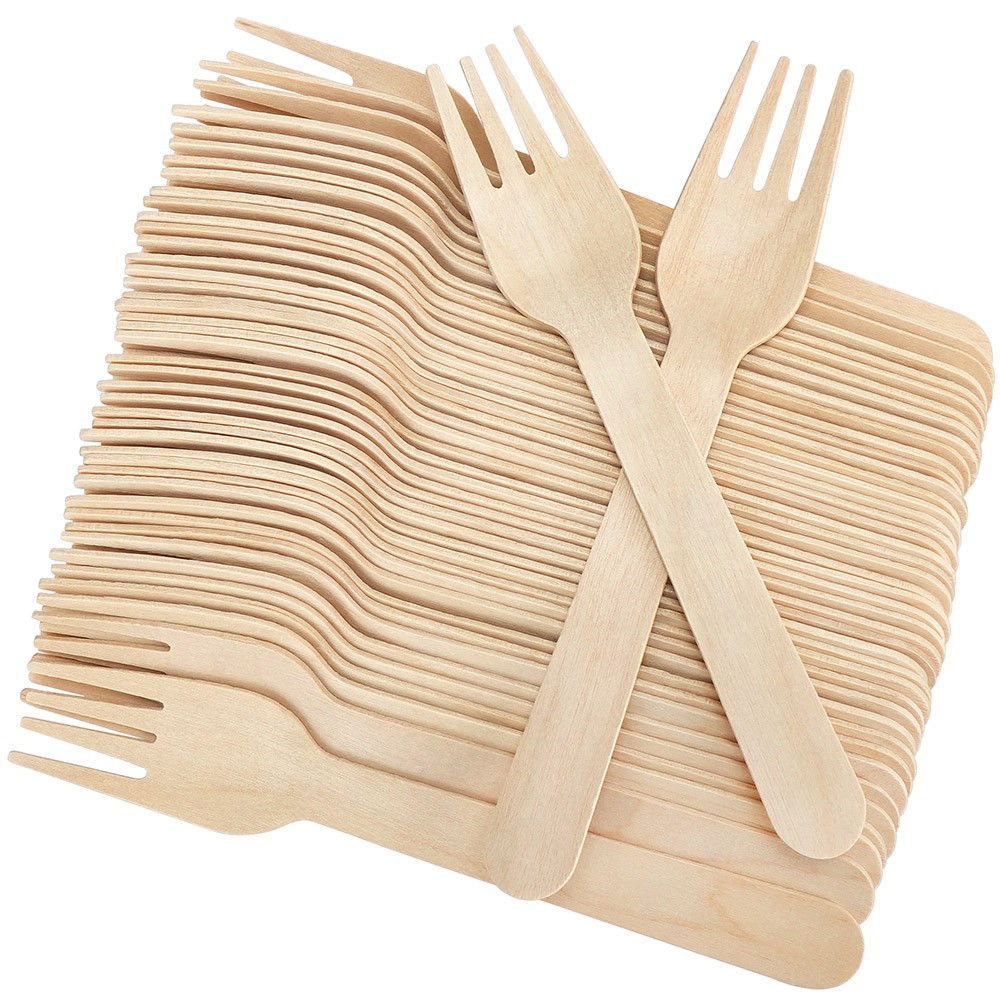 100 Pack Wooden Forks Disposable Biodegradable Wood Cutlery For Parties Catering