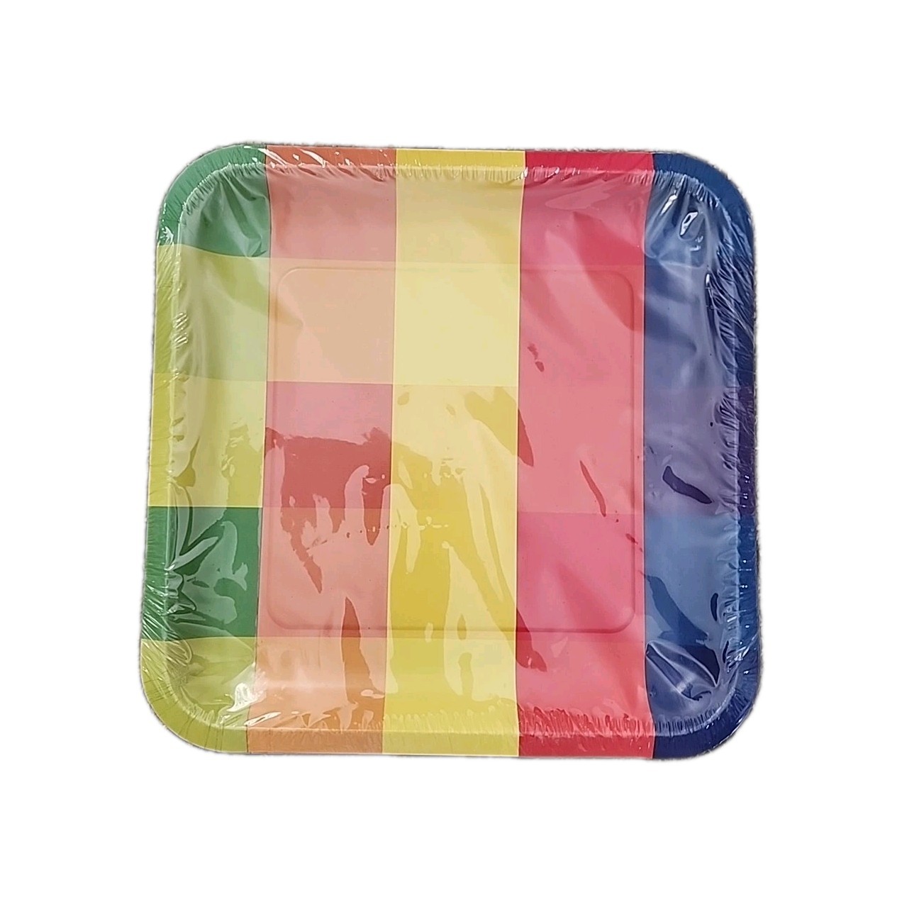Spritz Square Multicolor Block Pattern Dinner Plates 10ct 9″
