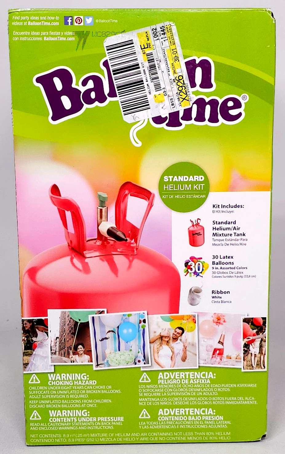 Balloon Time Standard Helium Air Tank Kit 30 9″Ballons Ribbon Birthday Party NEW