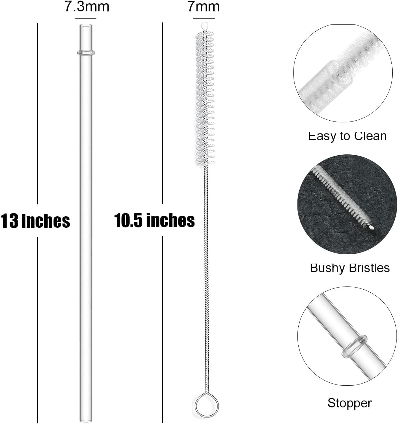 ALINK 12Pk 13 Inch Clear Plastic Straws with Brush