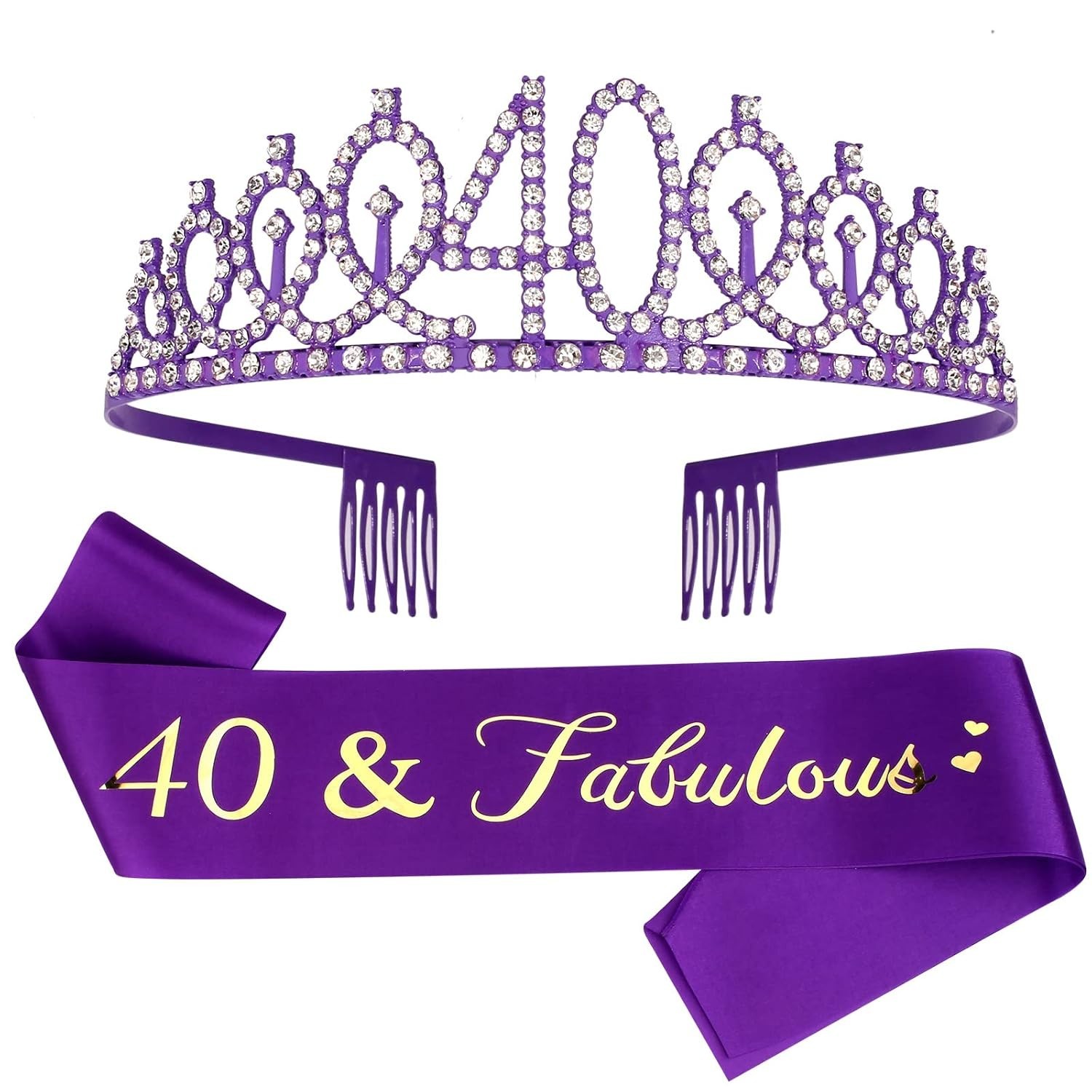 40th Birthday Sash & Rhinestone Tiara Set in Purple – Celebrate Fabulousness!