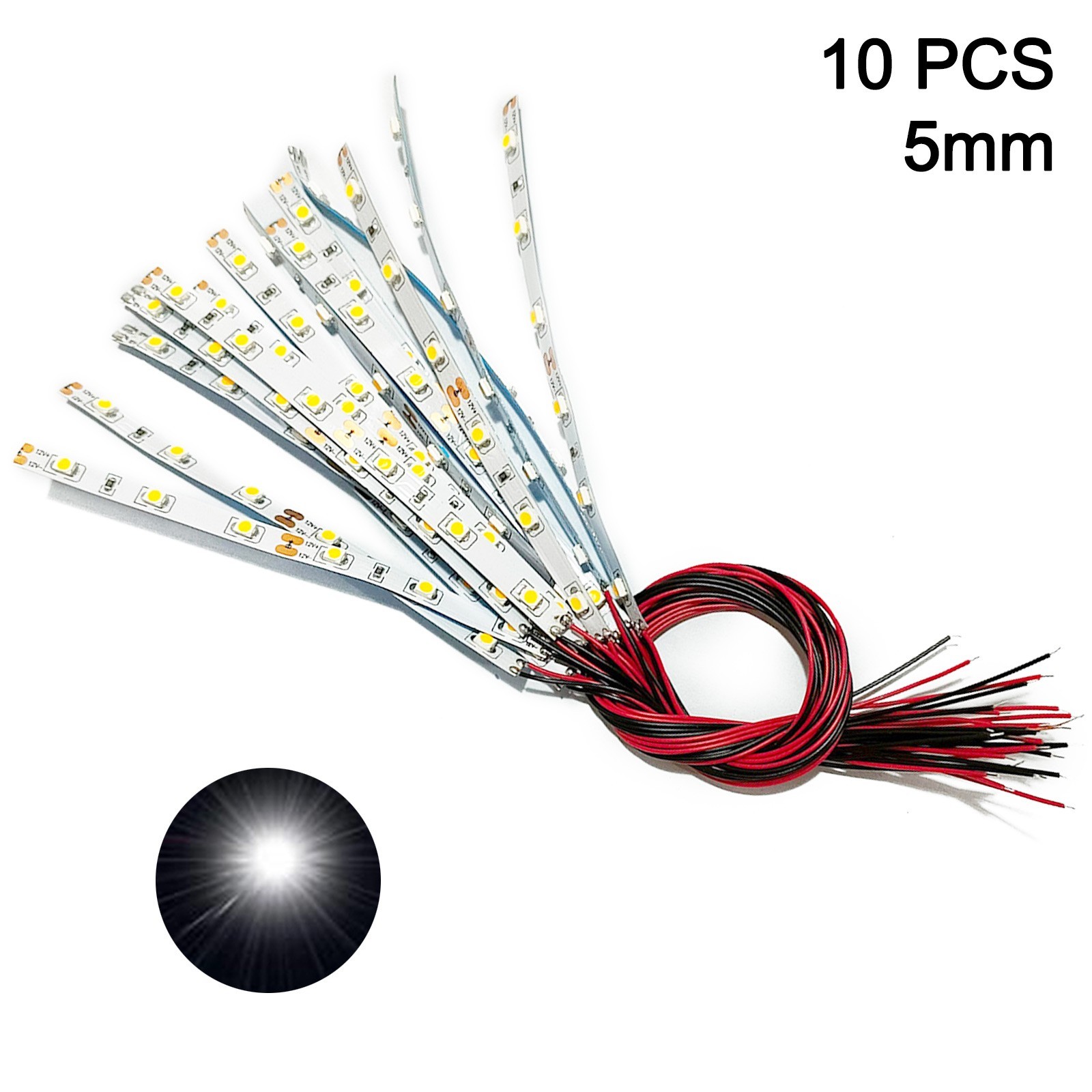 10pcs Pre Wired White Light Strip 6 LED Light Self-Adhesive Flexible 12V-18V