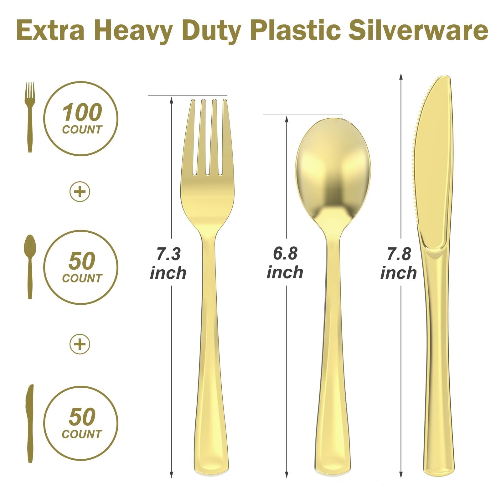200 Count Heavy Duty Gold Plastic Silverware, 100 Forks, 50 Spoons, 50 Knives…