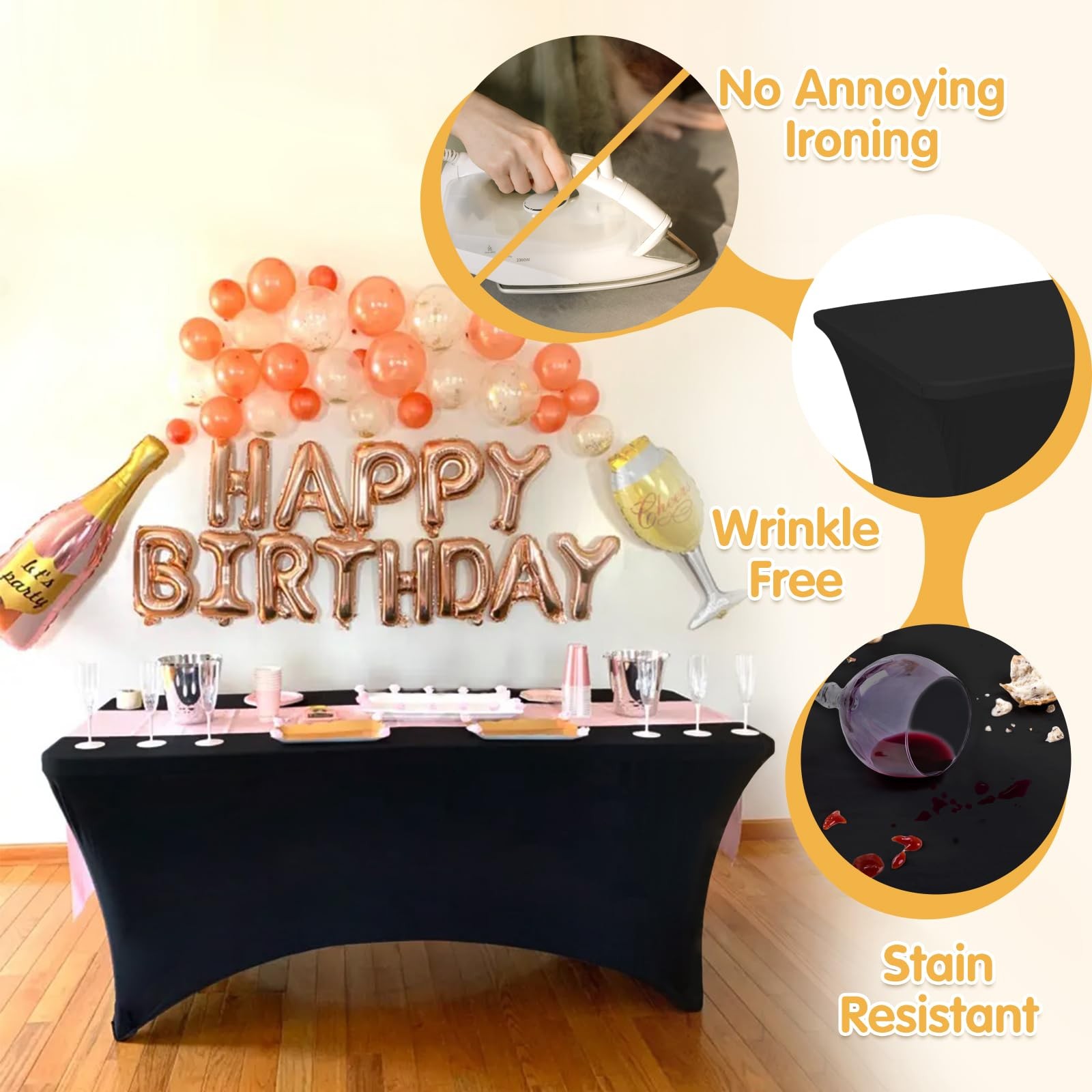 BRILLMAX 4 Pack Black Spandex Table Covers for 8 Ft Rectangle Tables – 180 GSM T