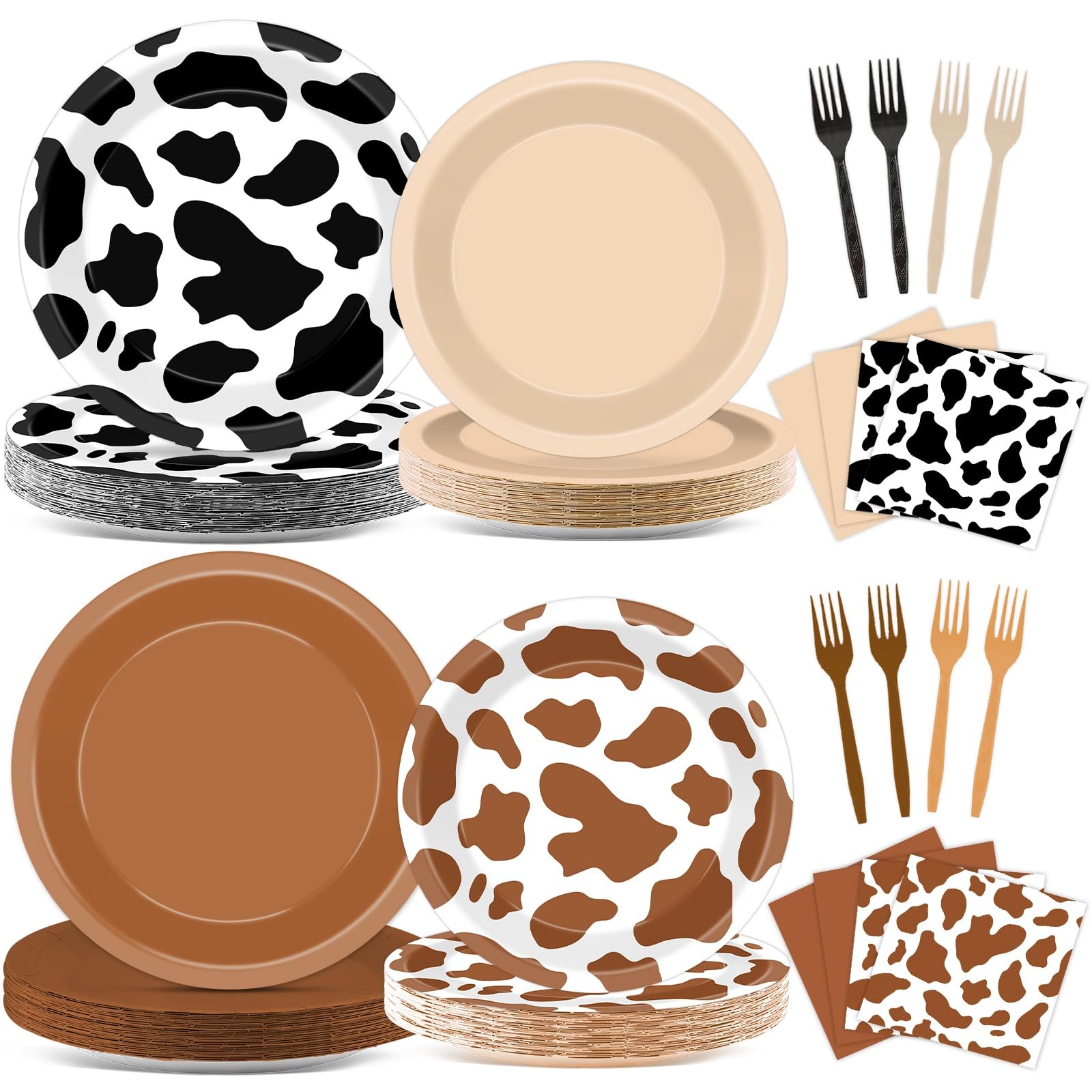 96PCS Western Cowboy Party Plates and Napkins Cow Print Party Supplies Brown …