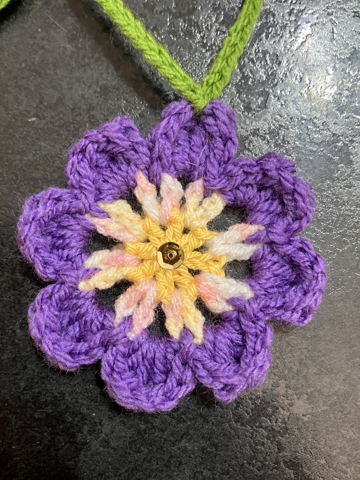 🌺 NEW Hand Crochet Flowers window long SUMMER Bunting Sequin Camper 53” Gift