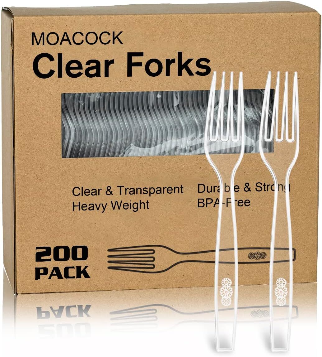 200 Count Clear Disposable Plastic Forks, Heavy Weight Disposable Forks Plastic