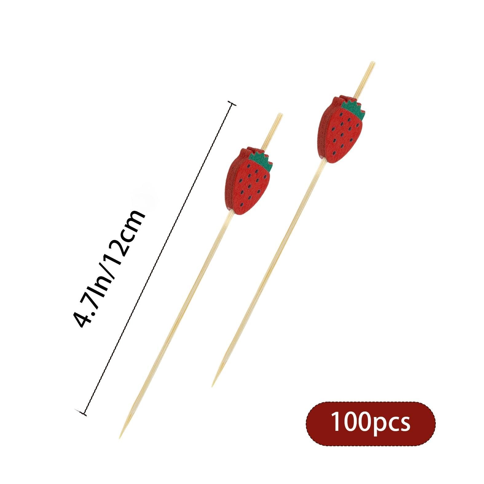 100PCS 4.7 Inch Red Strawberry Cocktail Picks, Decorative Toothpicks for Appe…