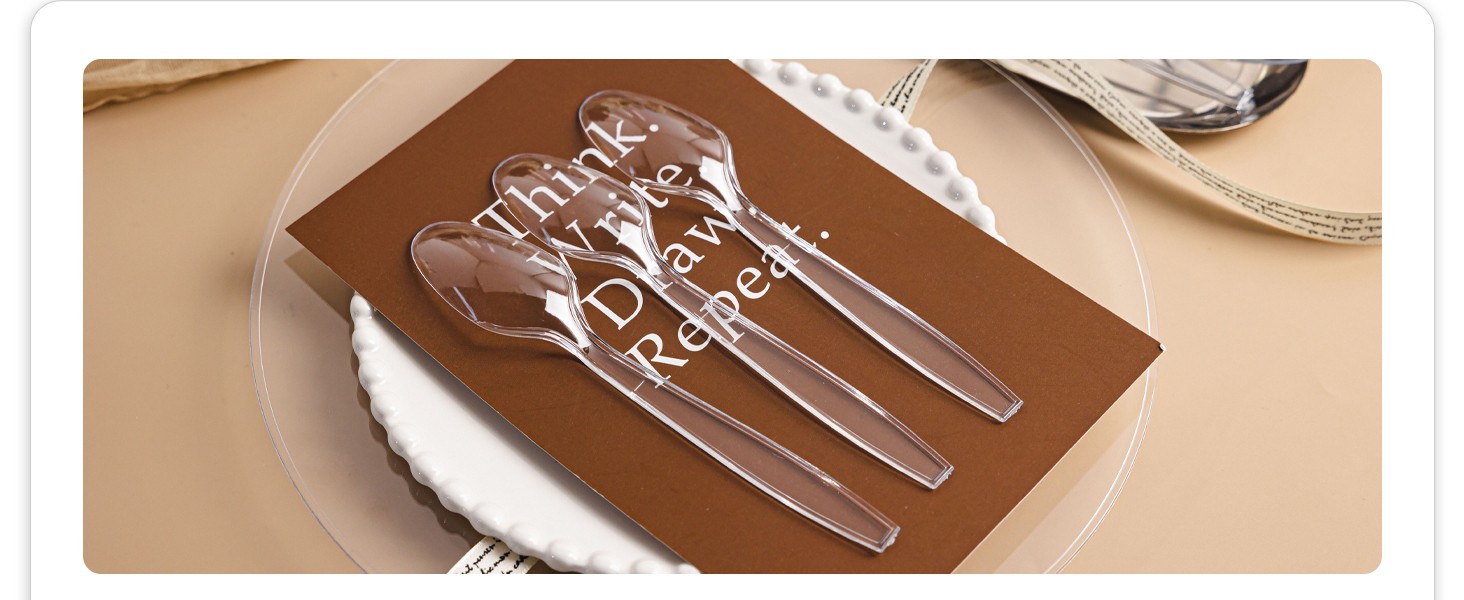 400 Count Heavy Duty Clear Plastic Spoons, Solid and Durable Disposable Spoons,