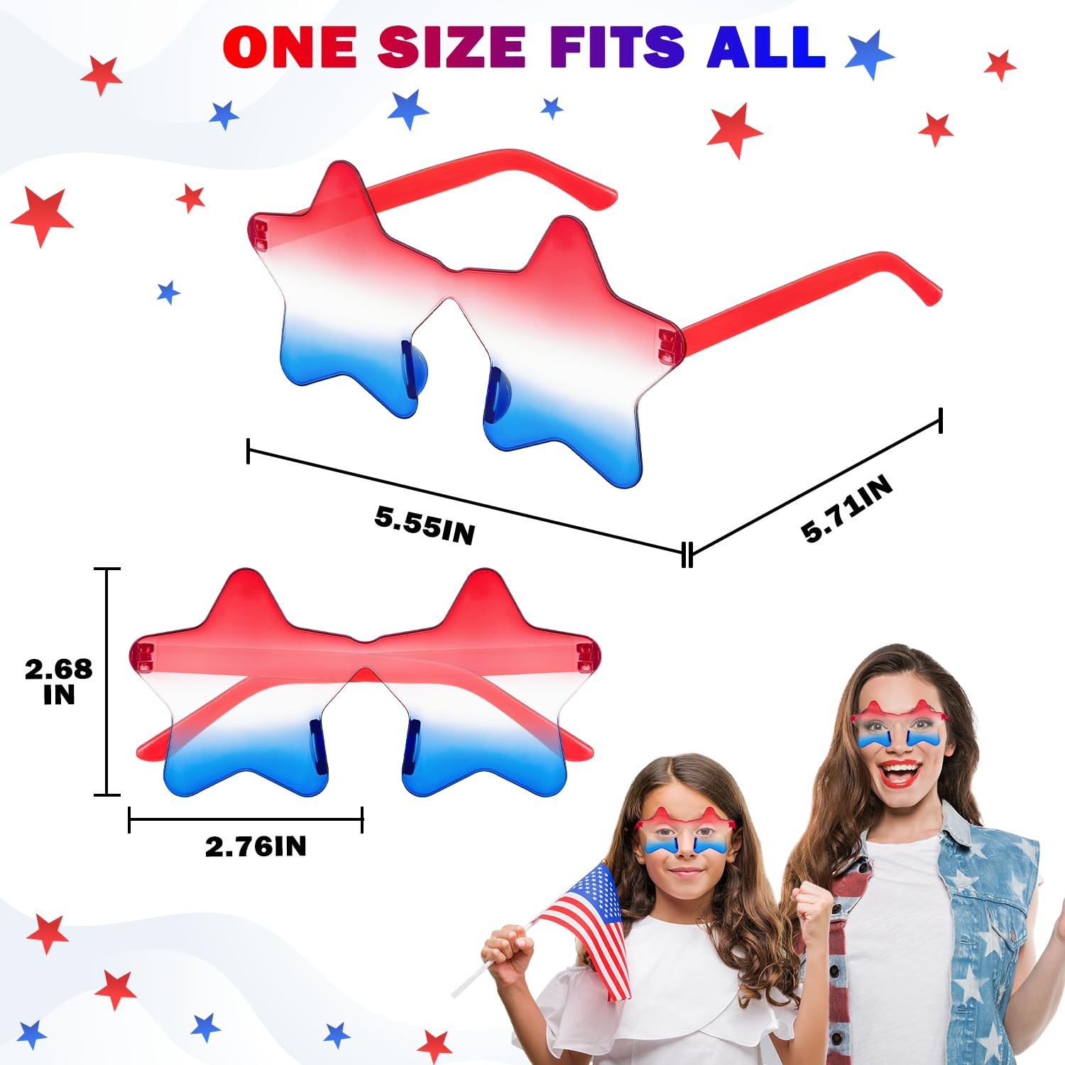 4th of July Red White Blue Sunglasses 3 PCS for Women Men, Patriotic Star Rimles