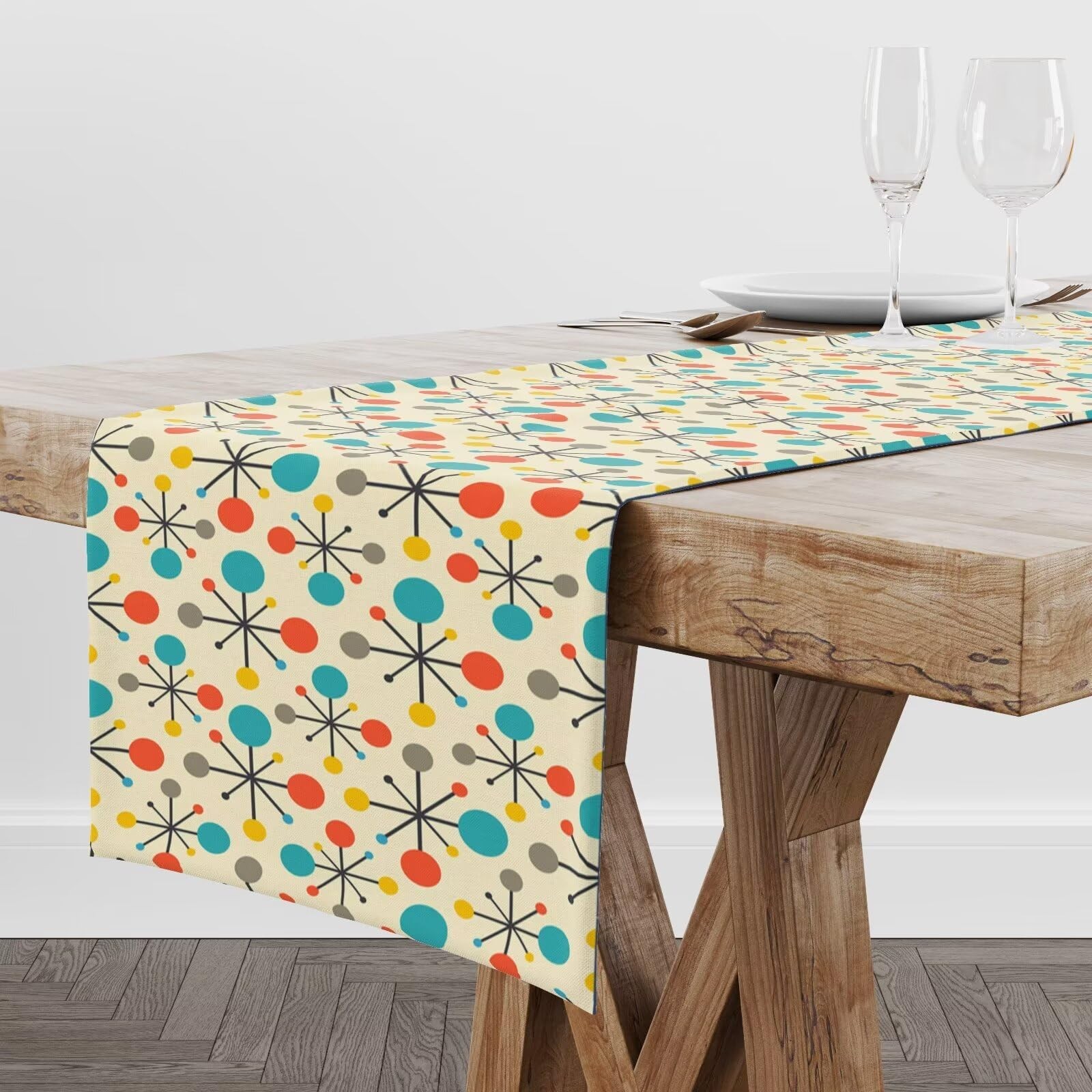 Mid Century Table Runner, Modern Atomic Pattern Absctract Geometric Retro 1950S