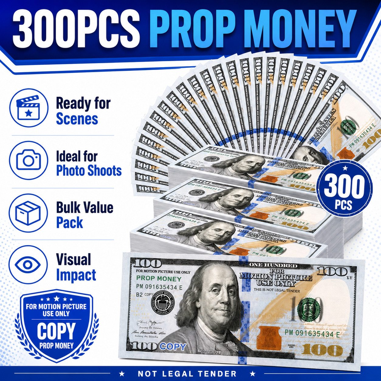 $100 Dollar Bills Prop Motion Picture Money $30,000 Total Video Photo Prop Cash!