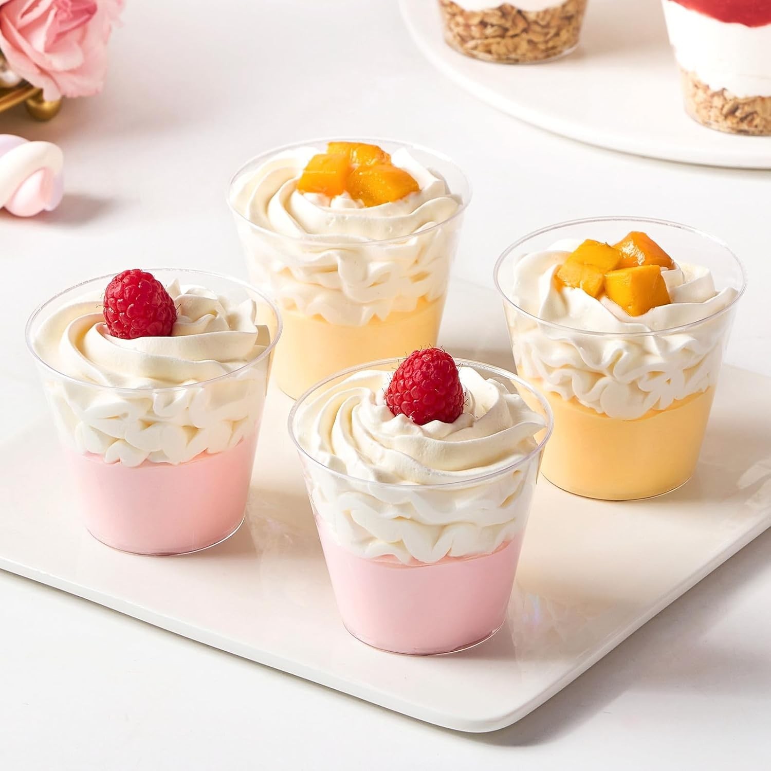 50 Pack 5 oz Plastic Dessert Cups with Spoons, Mini Mousse Cup Round Pudding …