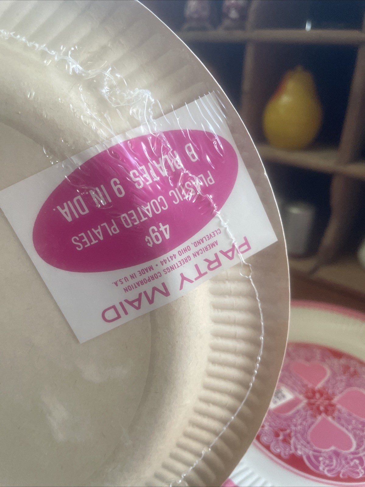Vintage Valentines Pink Hearts Paper Plates Set Deadstock