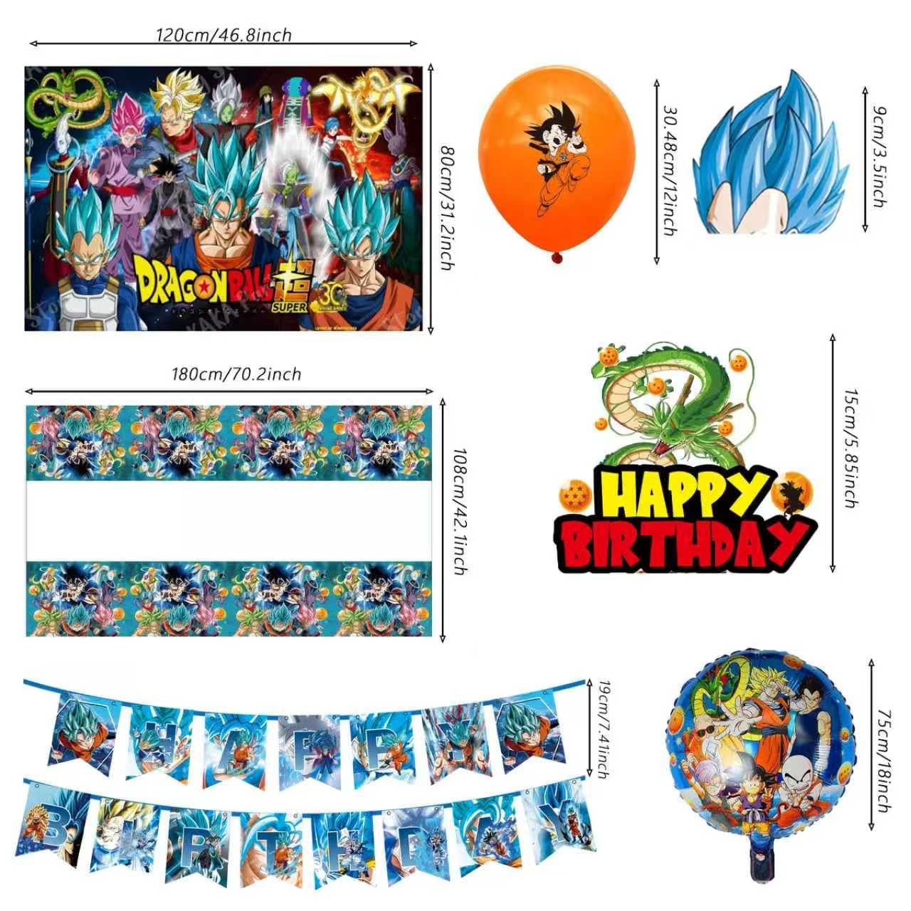 44PCS Dragon Ball Birthday Party Supplies: Banner, Cake Topper, Tablecloth, B…