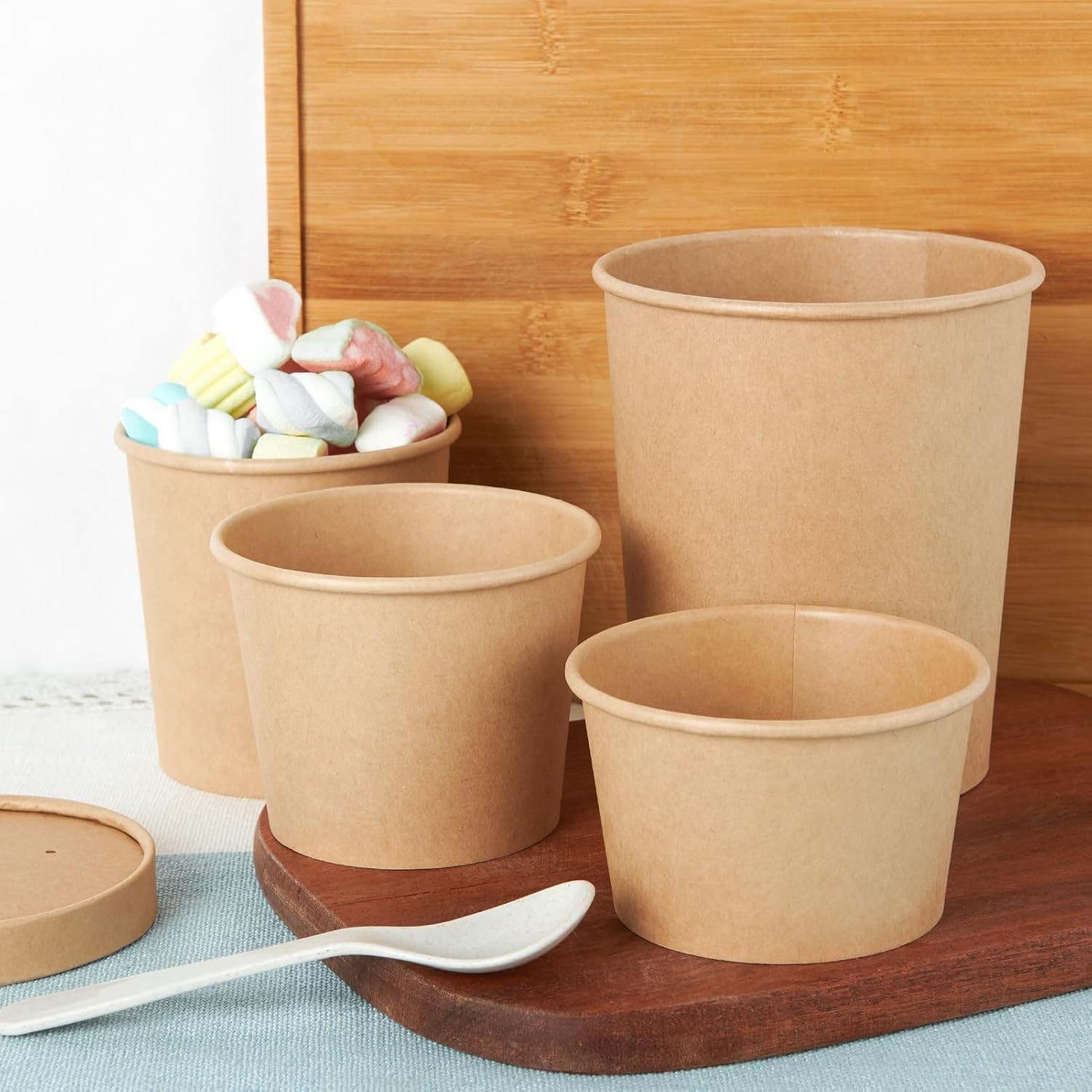 50pack 8oz Paper Soup Containers with Lids, Disposable Paper Food Cups, Ice Crea
