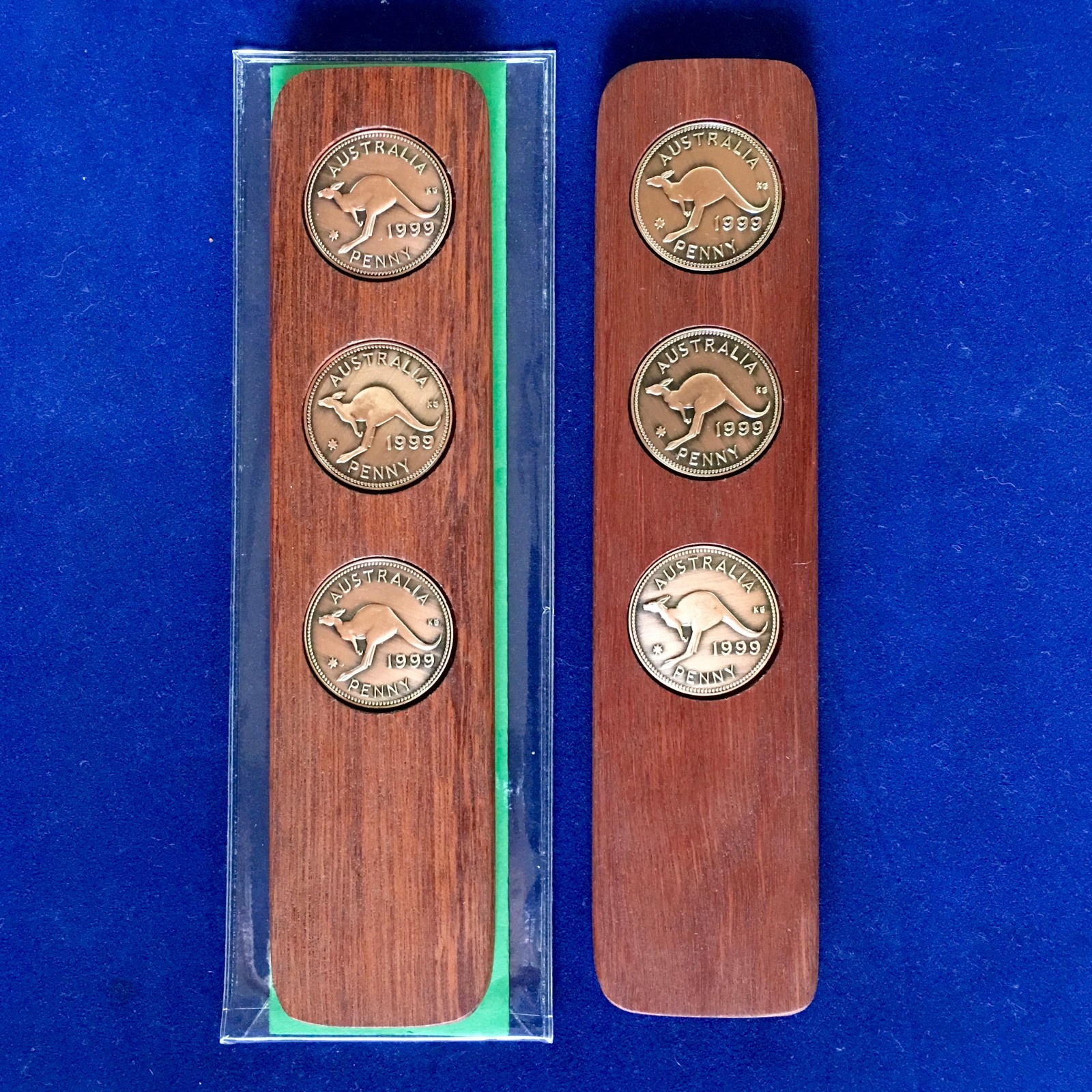 2005 20th Birthday Gift Present Hardwood Two-Up Game 2005 Australian Pennies