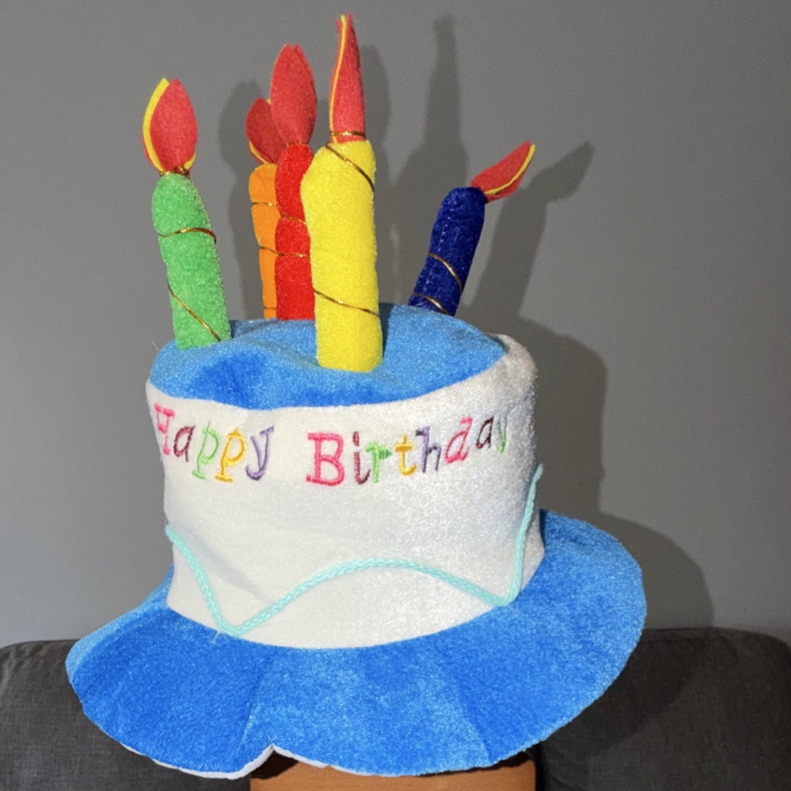 Birthday Cake with Candles Hat, Unisex, Adult, Gag Gift, Badge included.
