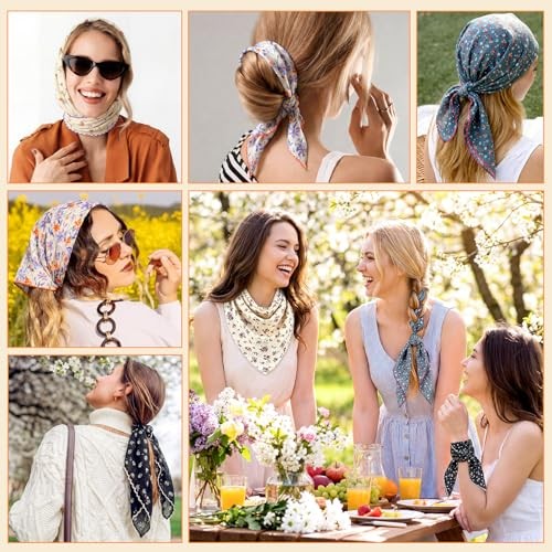 6 Pcs Floral Cotton Bandanas for Women 22×22 Inch Assorted Floral Printed