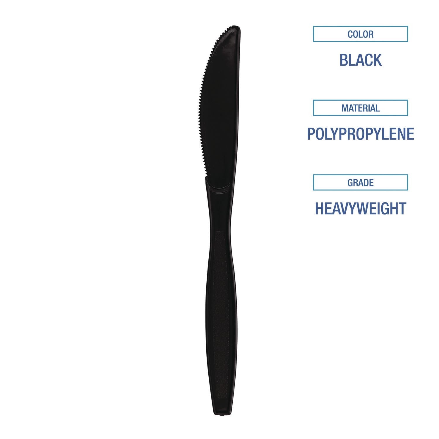 Boardwalk Heavyweight Polypropylene Cutlery, Knife, Black, 1000/Carton