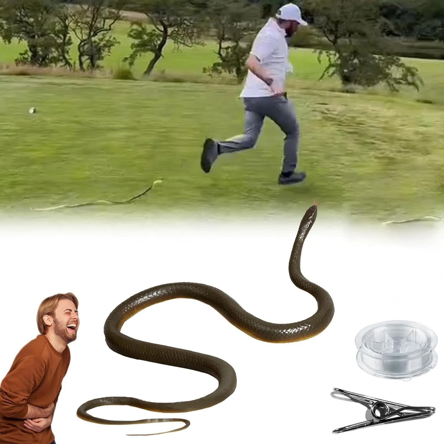 Realistic Rubber Snake Prank, Fake Snake with Rope and Clip for Joking, Funny Pr