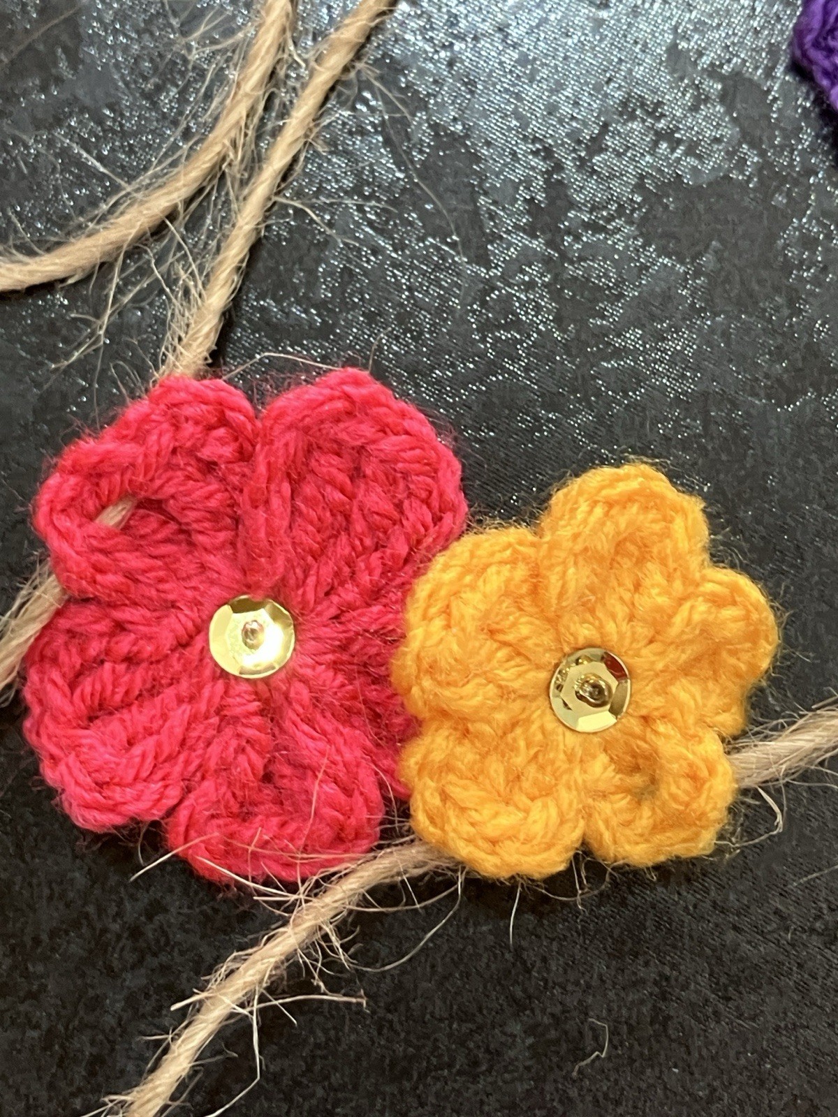 🌸NEW 75″ Hand Crochet Flowers Bunting Window sequin Camper SUMMER gift