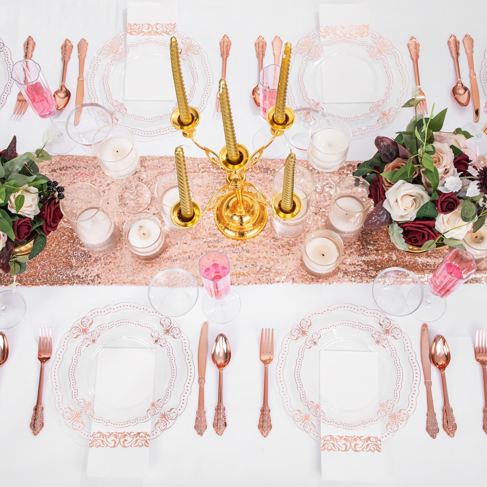 175 PCS Rose and Gold Plastic Plates – Fancy Rose Gold Disposable Dinnerware …