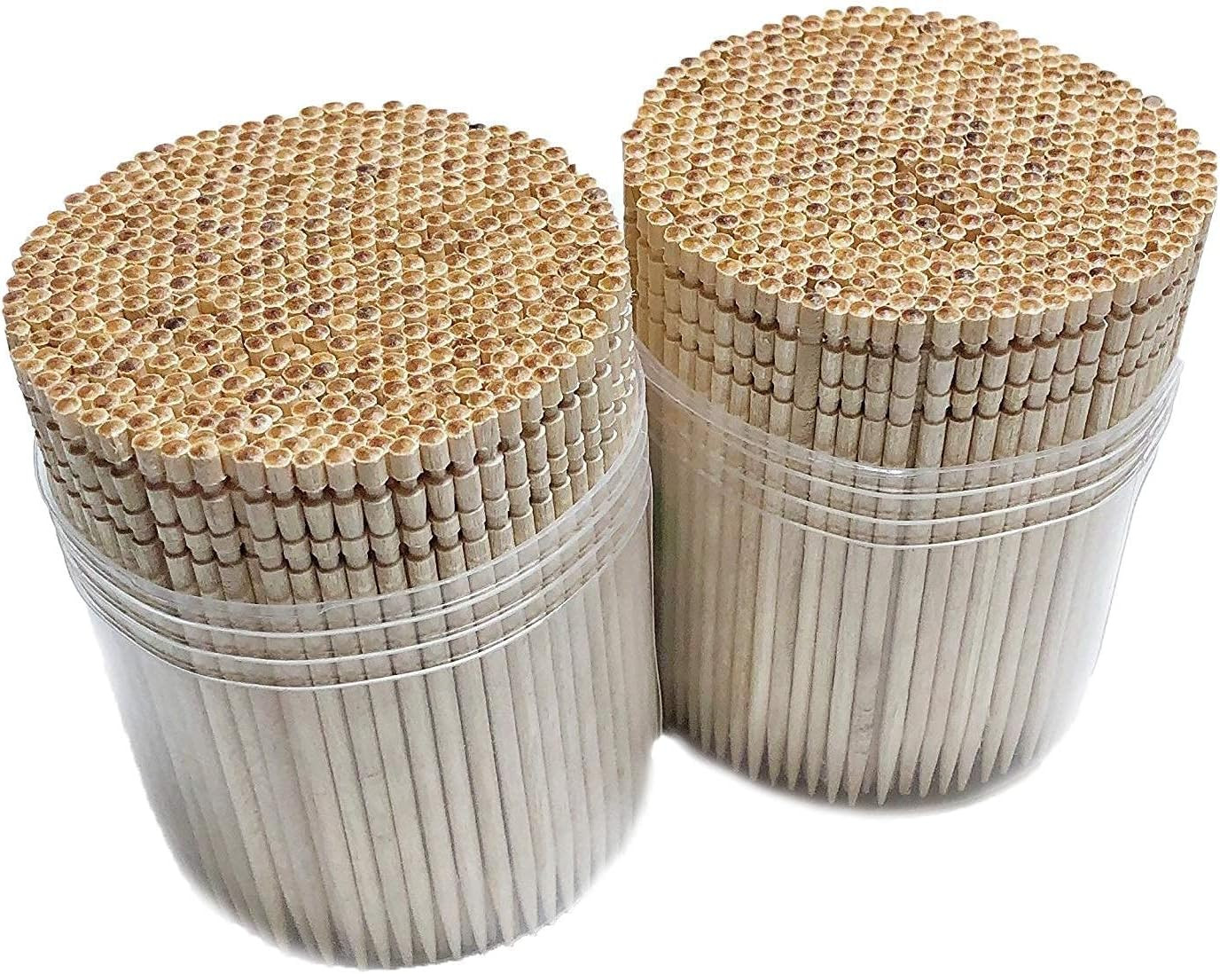 1000 Pieces Wooden Toothpicks Ornate Handle in Toothpicks Holder Container-Party
