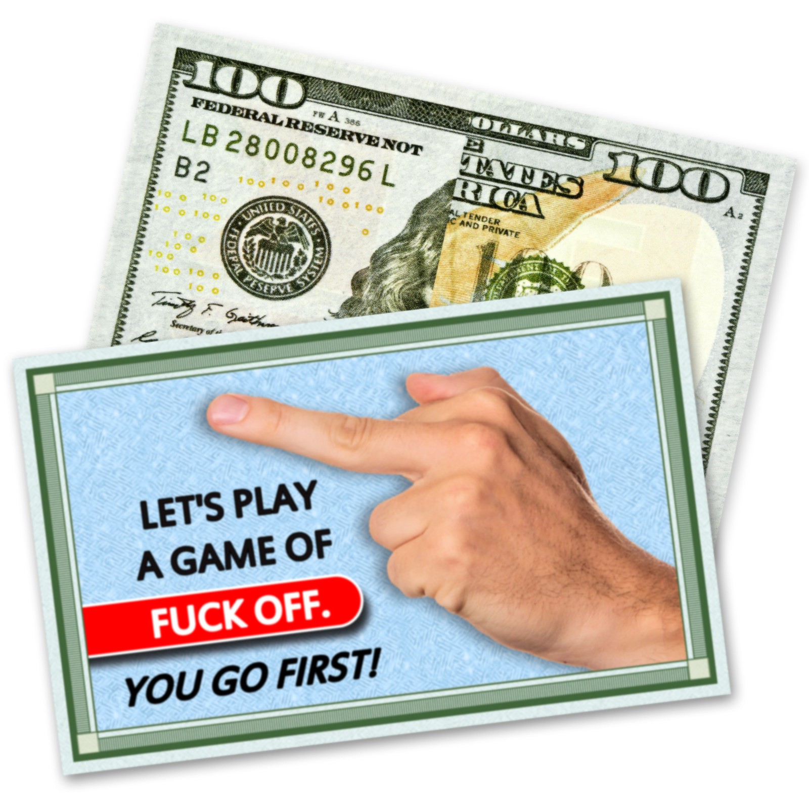 F**K Off Game! Fake Replica Hundred Dollar Bills Money Drop Cards Prank!