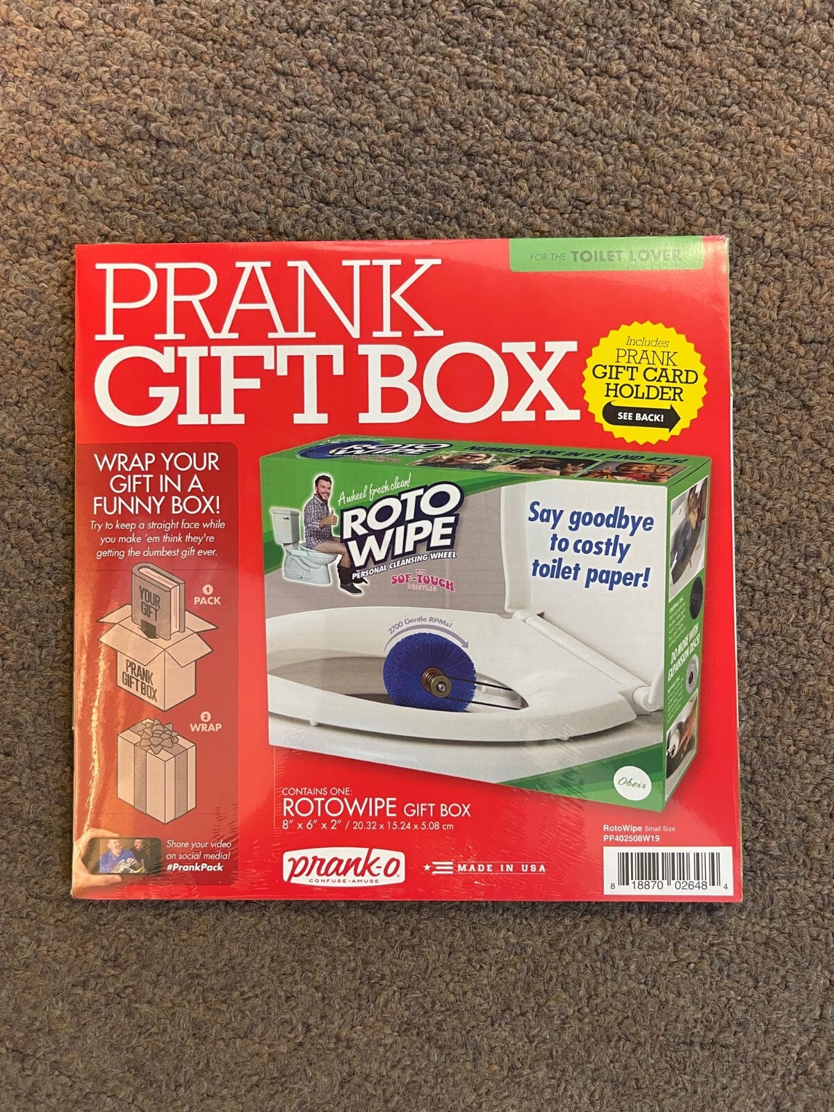 PRANK-O FUNNY JOKE PRANK GAG GIFT GIFT BOX 8″x6″x2″ – ROTOWIPE