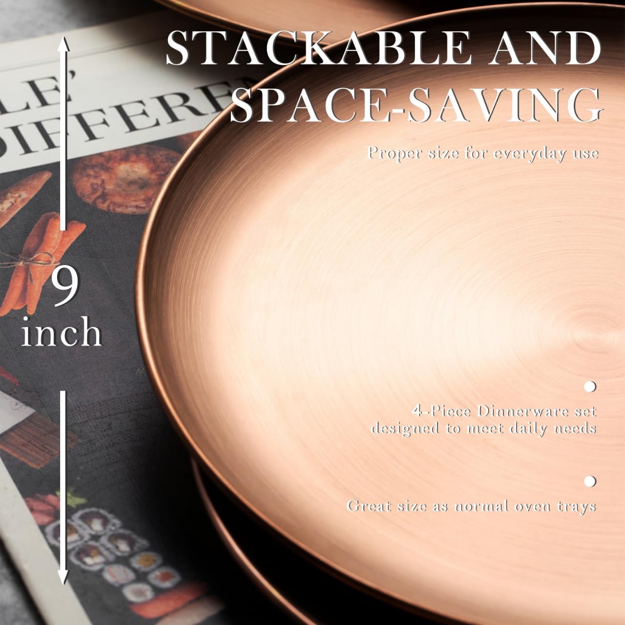 Stainless Steel Dinner Plates 9 Inch 18/8 Round – Set of 4 – Dishwasher Safe