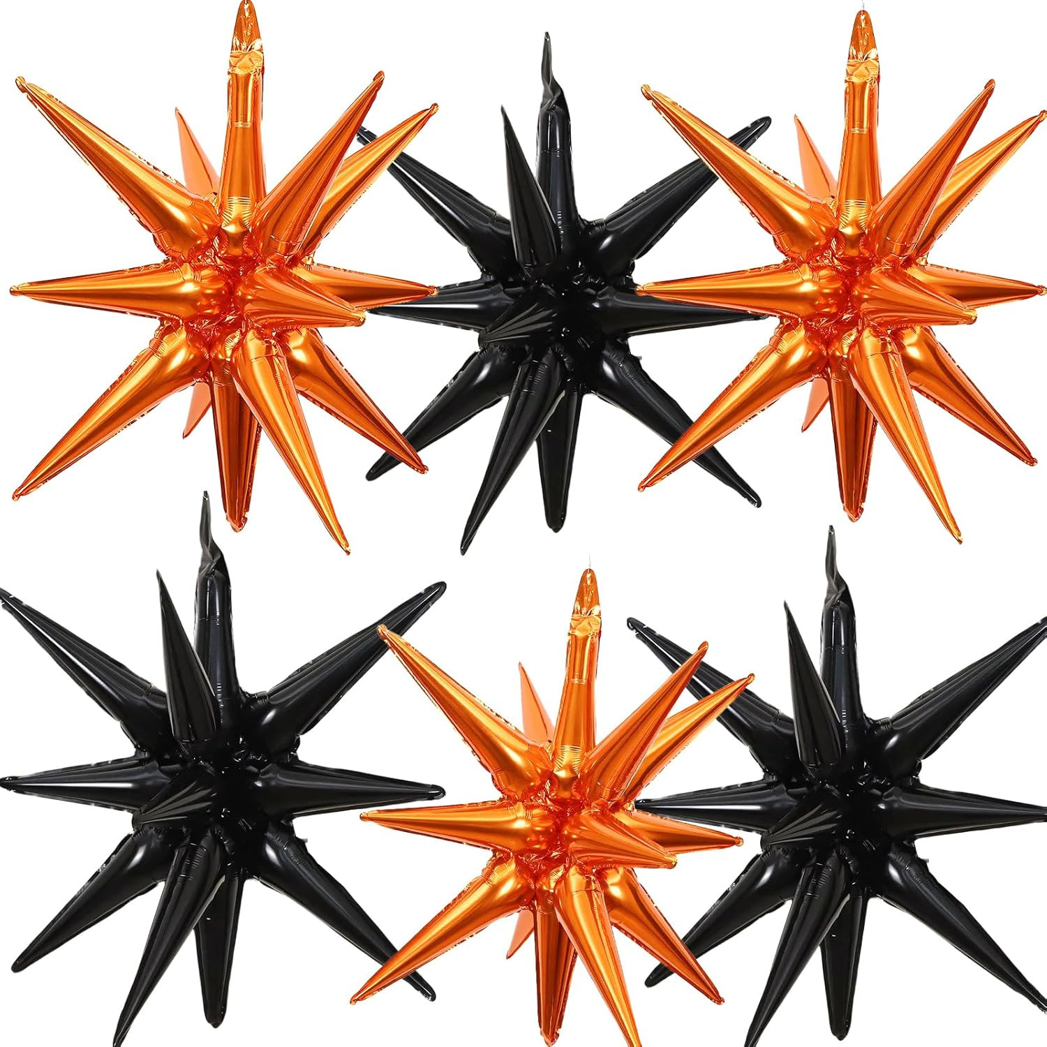 6 Pieces 27 Inches Black Explosion Balloons, Large 14-Pointed One-Piece Cone Sta